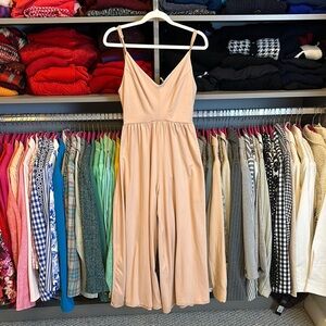 Poof! tan adjustable strap sleeveless cropped jumpsuit size S